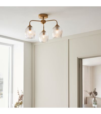 Ashcrano Ribbed Ceiling 3 Light Brushed Aged Brass
