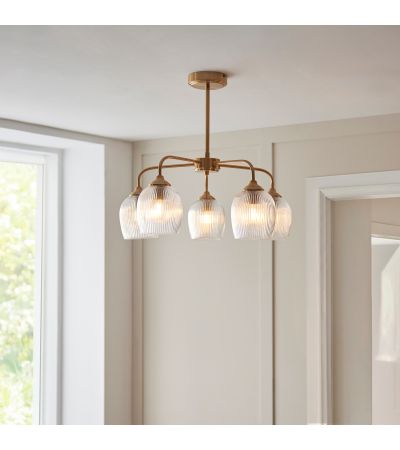 Ashcrano Ribbed 5 Pendant Light Brushed Aged Brass
