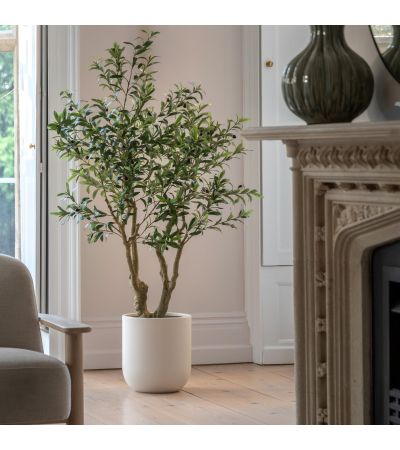 Faux Olivano Tree in White Pot