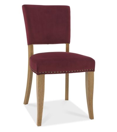 Indus Rustic Oak Upholstered Chair - Crimson Velvet Fabric (Pair) by Bentley Designs | Style Our Home 