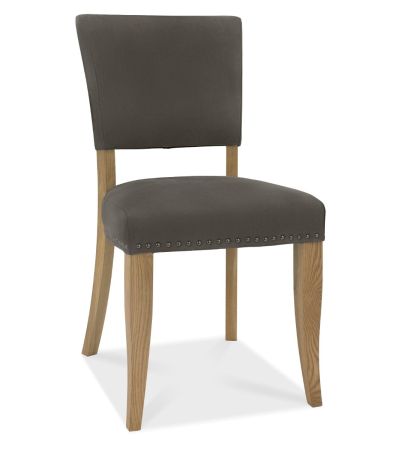 Indus Rustic Oak Upholstered Chair - Dark Grey Fabric (Pair) - Bentley Designs | Style Our Home