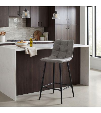Norwoford Grey Leather Look Upholstered Bar Stool with Black Metal Frame by Shankar | Style Our Home
