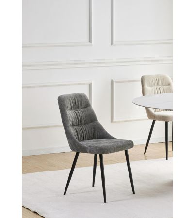 Aurelmore Grey Chenille Fabric Dining Chair with Black Metal Legs (2pk) by Shankar | Style Our Home
