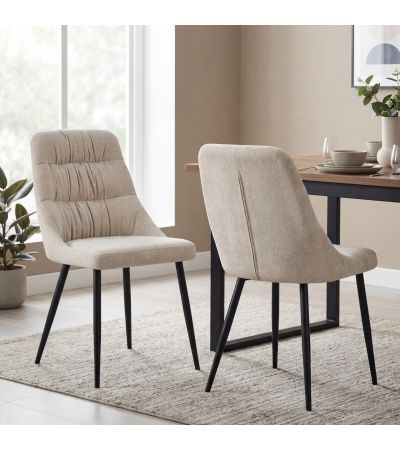 Aurelmore Natural Chenille Fabric Dining Chair with Black Metal Legs (2pk) by Shankar | Style Our Home