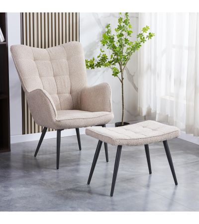 Roscside Light Brown Bouclé Armchair with Matching Footstool by Shankar | Style Our Home
