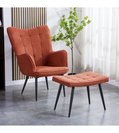 Roscside Copper Bouclé Armchair with Matching Footstool – Black Metal Legs by Shankar | Style Our Home