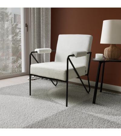 Sterlmore Natural Fabric Industrial Armchair – Black Metal Frame by Shankar | Style Our Home