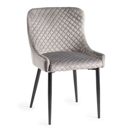 Upholstered Grey Velvet Diamond Chair with Black Frame (Pair)