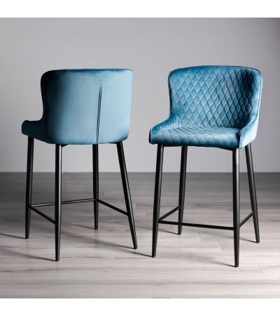 Cezanne - Petrol Blue Velvet Fabric Bar Stool with Black Legs (Pair) by Bentley Designs | Style Our Home
