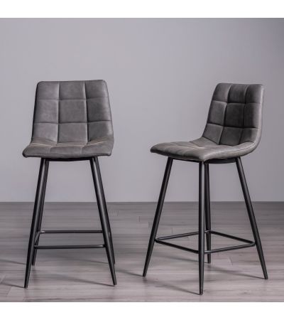 Mondrian - Dark Grey Faux Leather Bar Stool with Black Legs (Pair) by Bentley Designs | Style Our Home