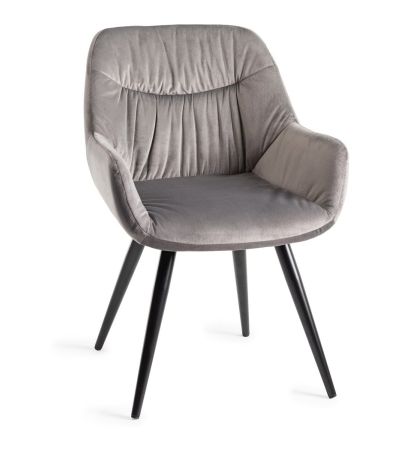 Upholstered Grey Velvet Arm Chair with Black Frame (Pair)
