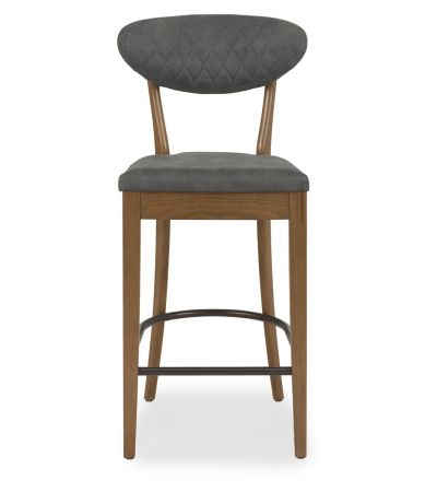 Ellipse Rustic Oak Upholstered Bar Stool - Dark Grey Fabric (Pair) by Bentley Designs | Style Our Home