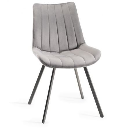 Fontana - Grey Velvet Fabric Chairs with Grey Hand Brushing on Black Powder Coated Legs (Pair) from Style Our Home