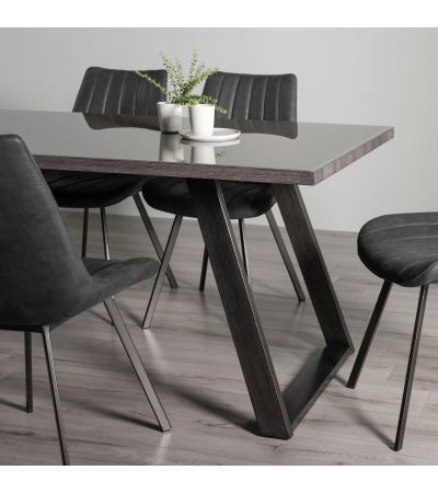 Hirst Grey Painted Tempered Glass 6 Seater Dining Table with Grey Legs by Bentley Designs | Style Our Home