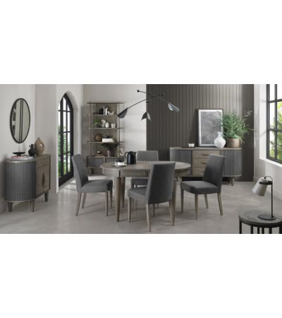 Monroe Silver Grey 4-6 Seater Dining Table & 4 Monroe Silver Grey Upholstered Chairs in Slate Grey Fabric by Bentley Designs | Style Our Home