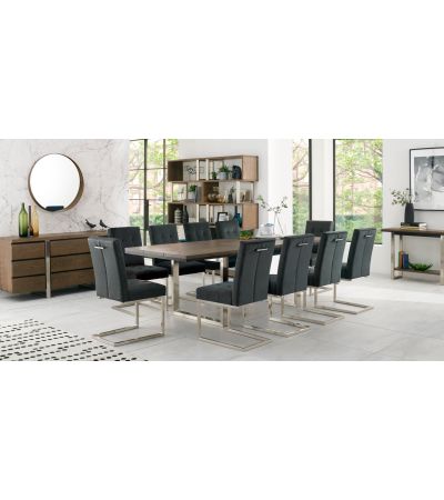 Tivoli Dark Oak 6-10 Seater Table & 10 Cantilever Chairs in Gun Metal Velvet by Bentley Designs | Style Our Home