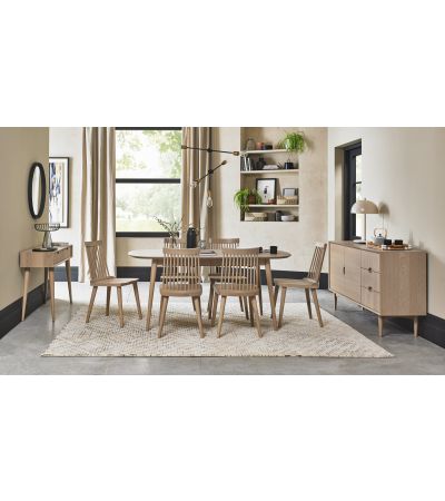 Dansk Scandi Oak 6-8 Seater Table & 6 Ilva Spindle Chairs in Scandi Oak by Bentley Designs | Style Our Home