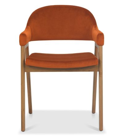 Camden Rustic Oak Upholstered Arm Chair in a Rust Velvet Fabric (Pair) by Bentley Designs | Style Our Home