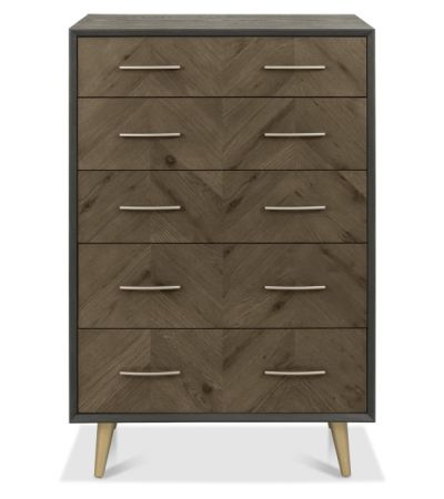 Sienna Fumed Oak & Peppercorn 5 Drawer Chest by Bentley Designs | Style Our Home