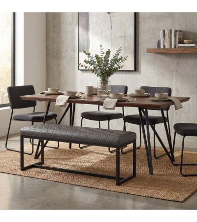 Marstport Grey Leather Look Cross Stitch Bench – Black Metal Frame by Shankar | Style Our Home