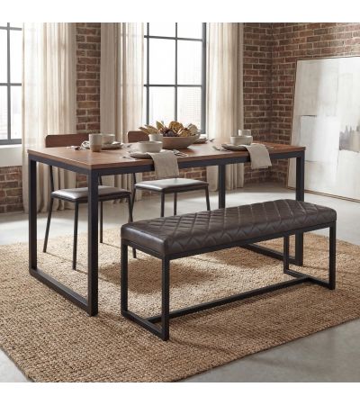 Marstport Brown Leather Look Cross Stitch Bench – Black Metal Frame by Shankar | Style Our Home