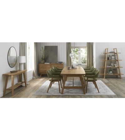 Camden Rustic Oak 6-8 Seater Table & 6 rm Chairs in Cedar Velvet by Bentley Designs | Style Our Home