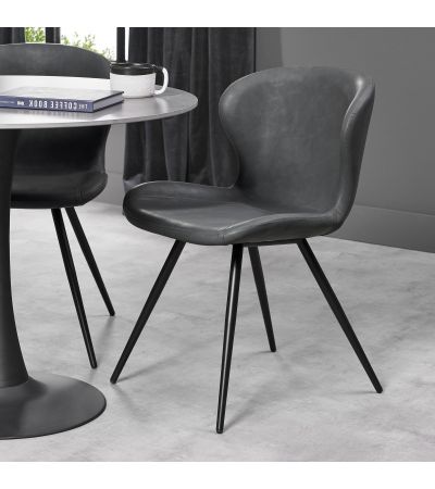 Arlo - Dark Grey Faux Leather Chair with Black Legs (Pair) by Bentley Designs | Style Our Home