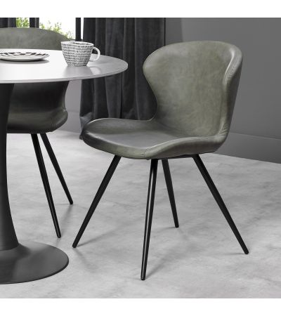 Arlo - Olive Vintage Faux Leather Chair with Black Legs (Pair) by Bentley Designs | Style Our Home