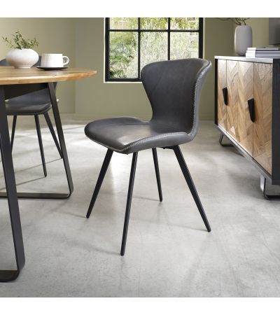 Garcia - Dark Grey Vintage Faux Leather Chair with Black Legs (Pair) by Bentley Designs | Style Our Home