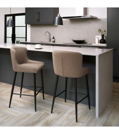 Rubens - Mocha Beige Boucle Fabric Bar Stool with Black Legs (Pair) by Bentley Designs | Style Our Home