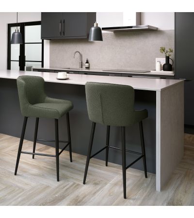 Rubens - Green Boucle Fabric Bar Stool with Black Legs (Pair) by Bentley Designs | Style Our Home