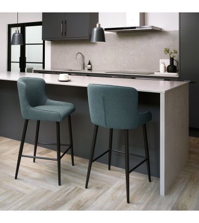 Rubens - Blue Boucle Fabric Bar Stool with Black Legs (Pair) by Bentley Designs | Style Our Home