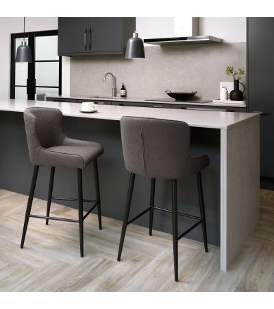 Rubens - Grey Boucle Fabric Bar Stool with Black Legs (Pair) by Bentley Designs | Style Our Home