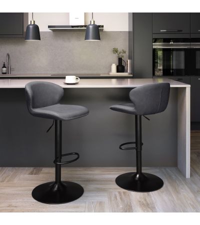 Rosso - Dark Grey Vintage Faux Leather Gas Lift Swivel Barstool with Black Base (Single) by Bentley Designs | Style Our Home