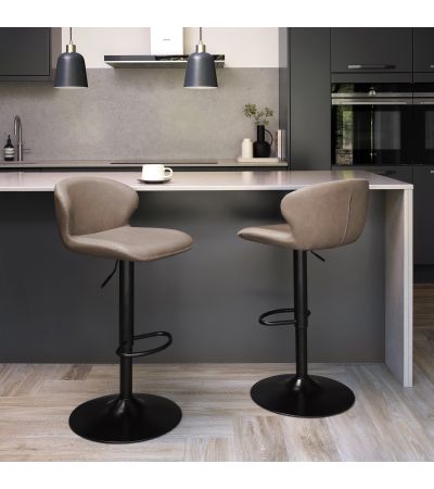 Rosso - Stone Vintage Faux Leather Gas Lift Swivel Barstool with Black Base (Single) by Bentley Designs | Style Our Home