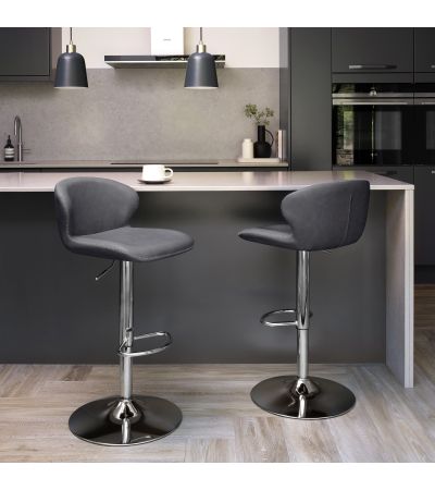 Rosso - Dark Grey Vintage Faux Leather Gaslift Swivel Barstool with Chrome Base (Single) by Bentley Designs | Style Our Home