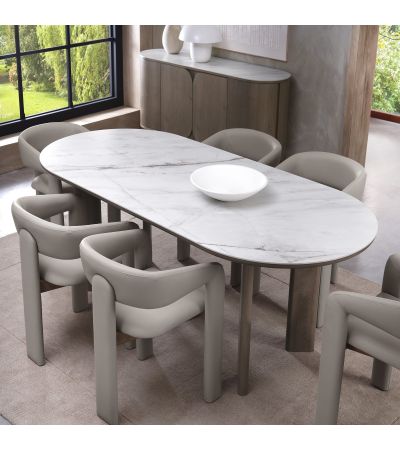 Duo Grey Oiled Oak 6 Seater Table with Monte Bianco Sintered Stone Top by Bentley Designs | Style Our Home