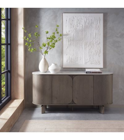 Duo Grey Oiled Oak Wide Sideboard with Monte Bianco Sintered Stone Top by Bentley Designs | Style Our Home