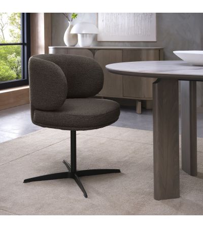 Marcel - 360° Swivel Chair in a Brown Boucle Fabric with Black Legs (Pair) by Bentley Designs | Style Our Home