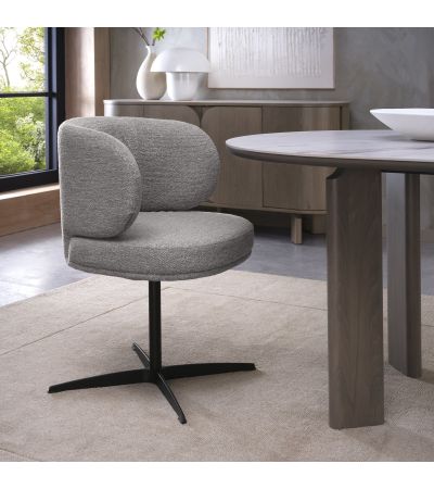 Marcel - 360° Swivel Chair in a Grey Boucle Fabric with Black Legs (Pair) by Bentley Designs | Style Our Home