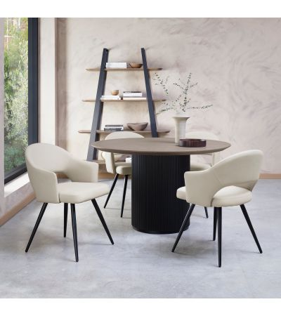 Jorge Grey Oak Round Dining Table with a Black Pedestal by Bentley Designs | Style Our Home