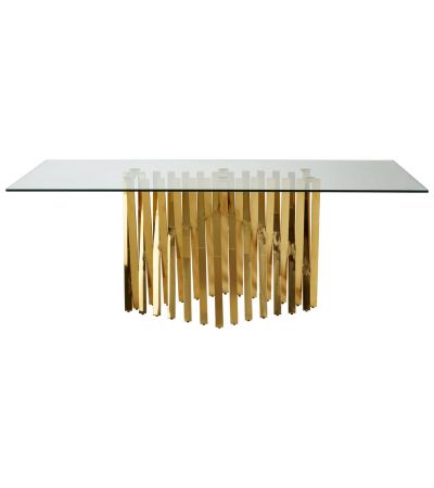 Arevixa Tempered Glass Top Dining Table With Gold Finish Frame by Prestige Designs | Style Our Home