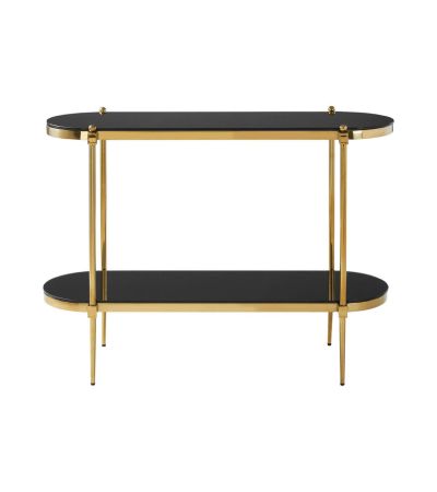 Arevixa 2 Tier Gold Console Table with Black Tempered Glass by Prestige Designs | Style Our Home