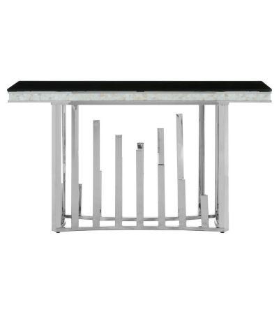 Elixara Silver Console Table with Black Glass Top by Prestige Designs | Style Our Home