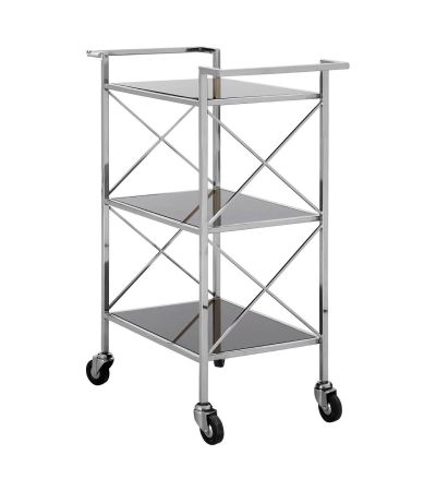 Hoffara Black Mirrored Glass 3 Tier Trolley by Prestige Designs | Style Our Home
