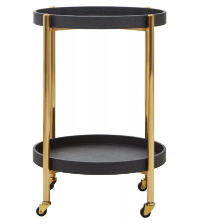 Cardivon Two Tier Black Faux Shagreen Tray Table Trolley by Prestige Designs | Style Our Home