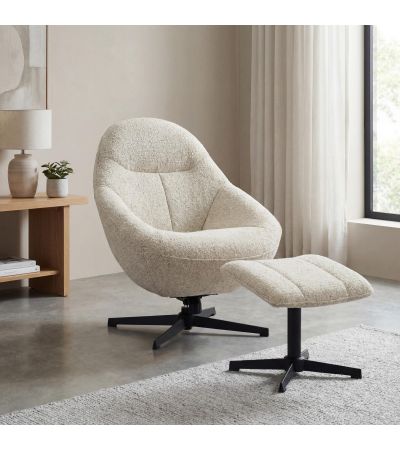 Roslwick Natural Fabric Swivel Lounge Chair & Footstool by Shankar | Style Our Home