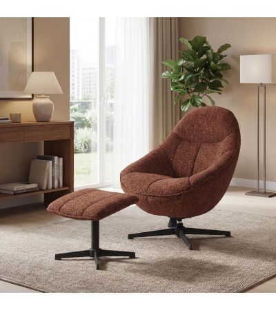 Keswicote Copper Blush Fabric Swivel Lounge Chair & Footstool by Shankar | Style Our Home