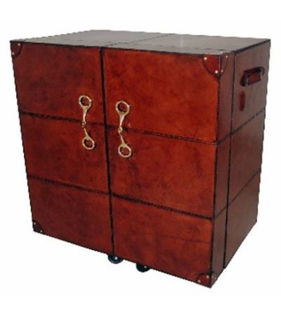 Campaign Leather Collection Brass Bar Cabinet - Cognac | Style Our Home
