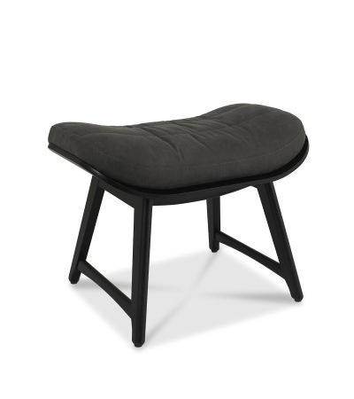 Vintage Weathered Oak Footstool - Dark Grey Fabric - Style Our Home